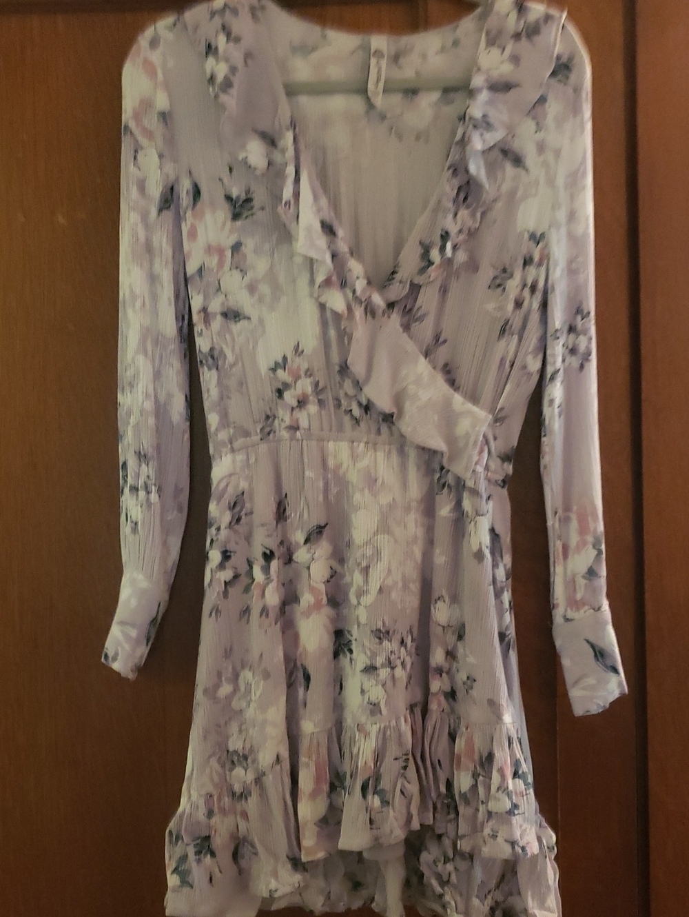 American Rag Lavender Floral Ruffle Wrap Midi Dress